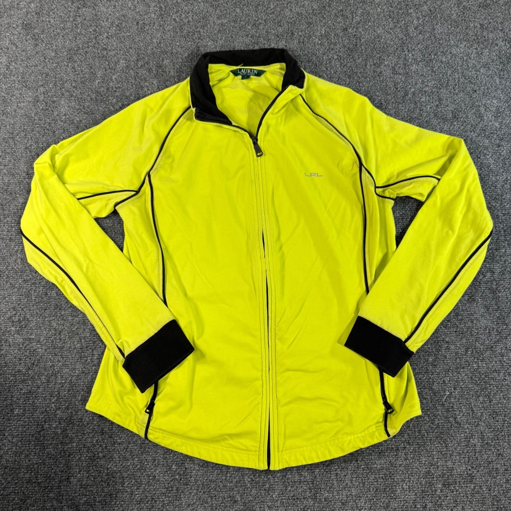 Lauren Ralph Lauren Womens‎ Neon Yellow Full Zip Track Jacket Black Trim Large